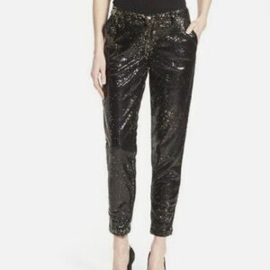 CJ by Cookie Johnson Black Bronze metalic Sequin trouser‎ ankle pants 8 Classy